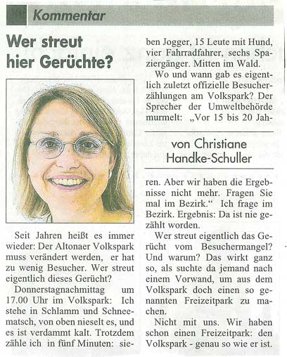 Kommentar zum Thema Volkspark aus dem Altonaer Wochenblatt - vom 16.03.05