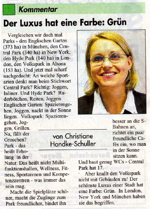 Kommentar zum Thema Volkspark aus dem Altonaer Wochenblatt - vom 08.03.06